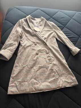 Wild Honey Brown Plaid Double-Breasted Blazer Mini Dress